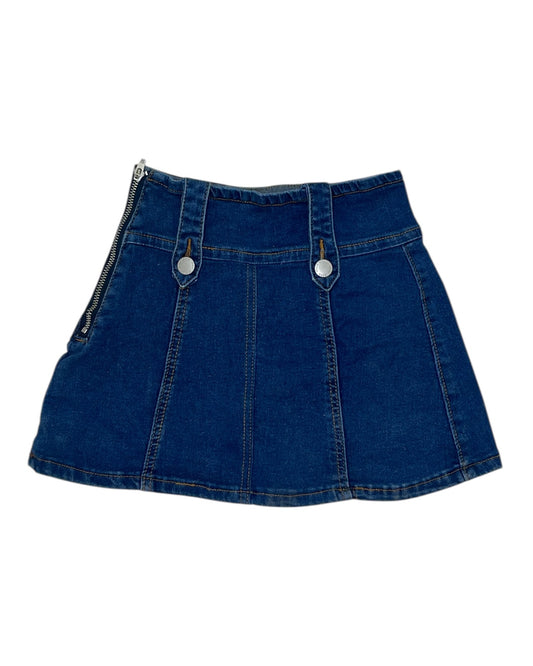 Pleated Denim Skirt with Belt