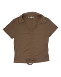 Brown Ribbed Drawstring Top