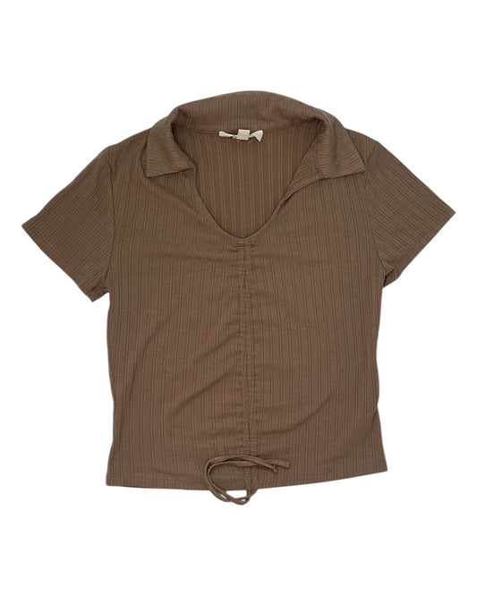Brown Ribbed Drawstring Top